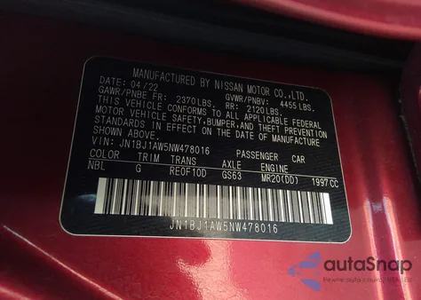 2022 Nissan Rogue Sport S Awd Xtronic Cvt z USA, uszkodzony, nr VIN JN1BJ1AW5NW478016